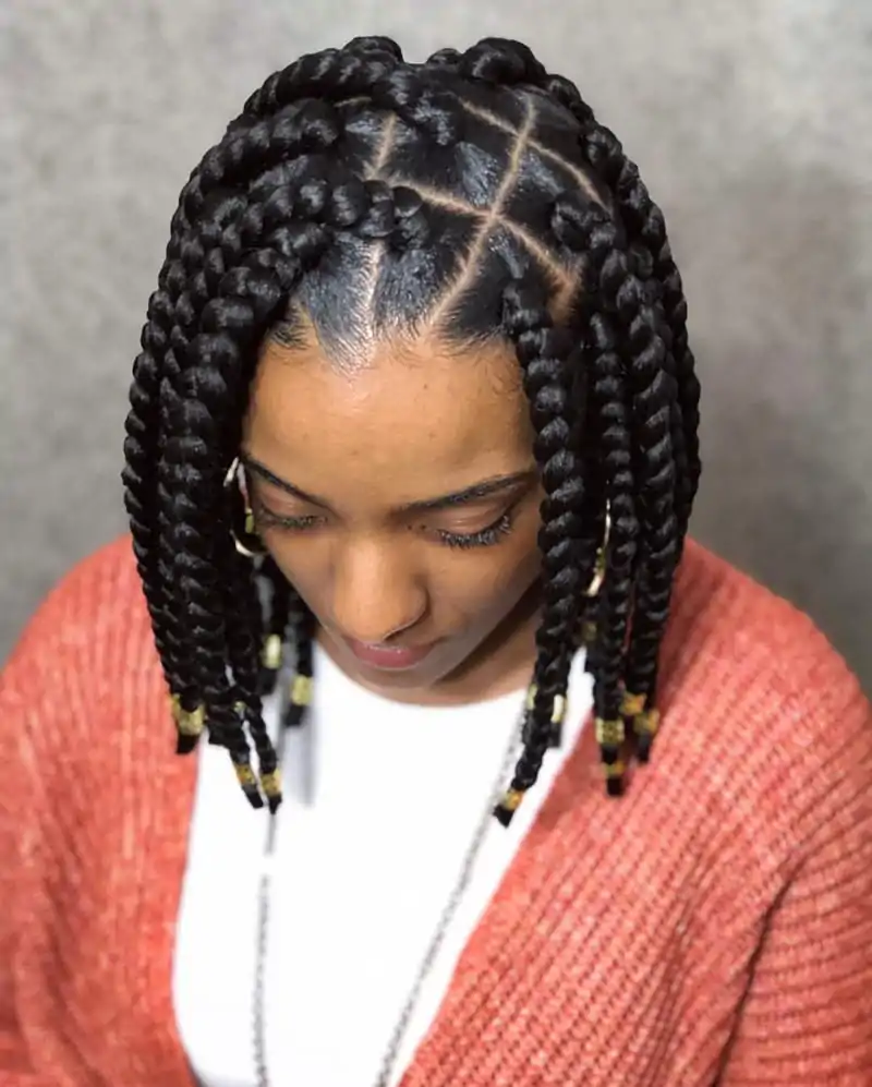 Chunky pixie box braid bob decorated with hair cuffs