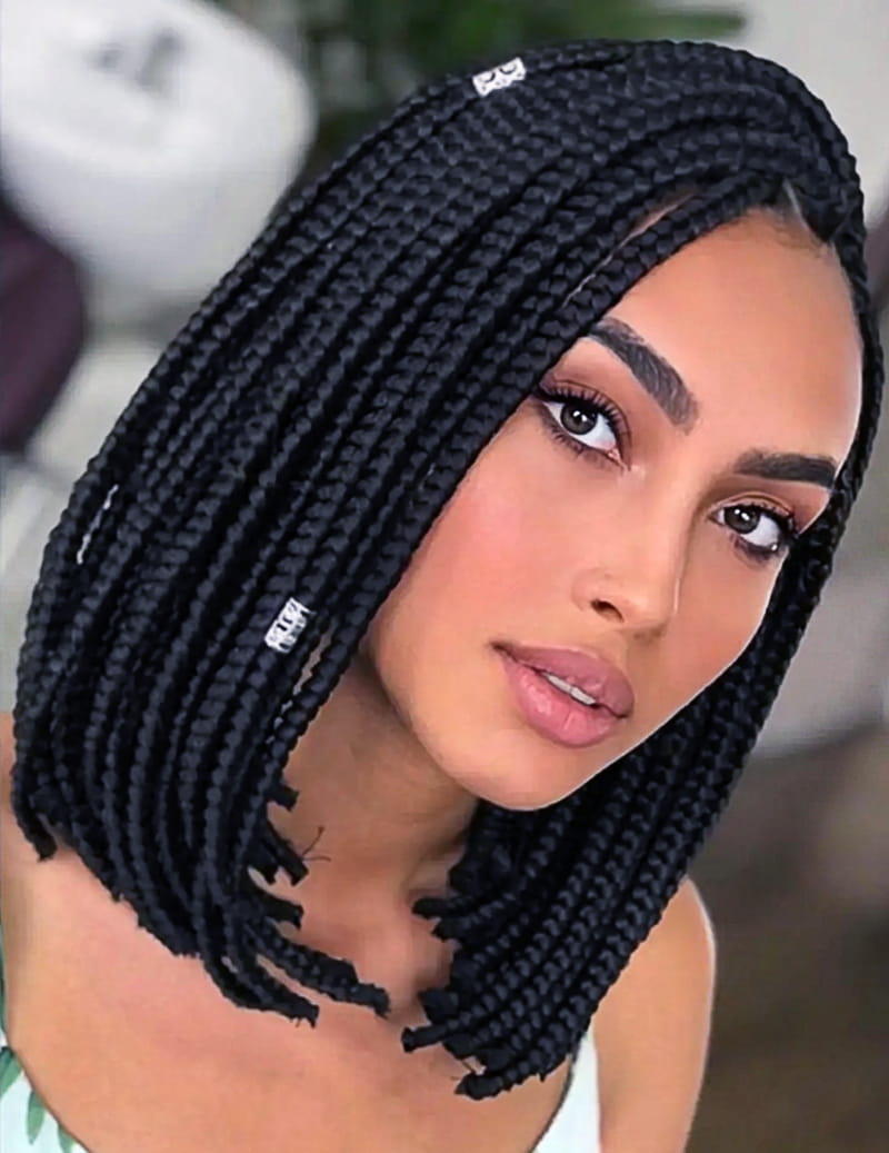 Classic medium pixie braid bob with evenly sized short braids