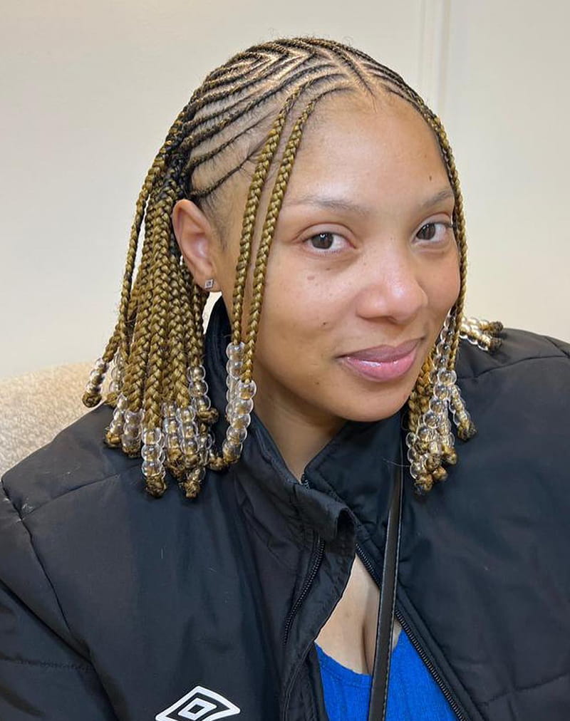 Cornrow-to-pixie braid bob with a short structured braided style