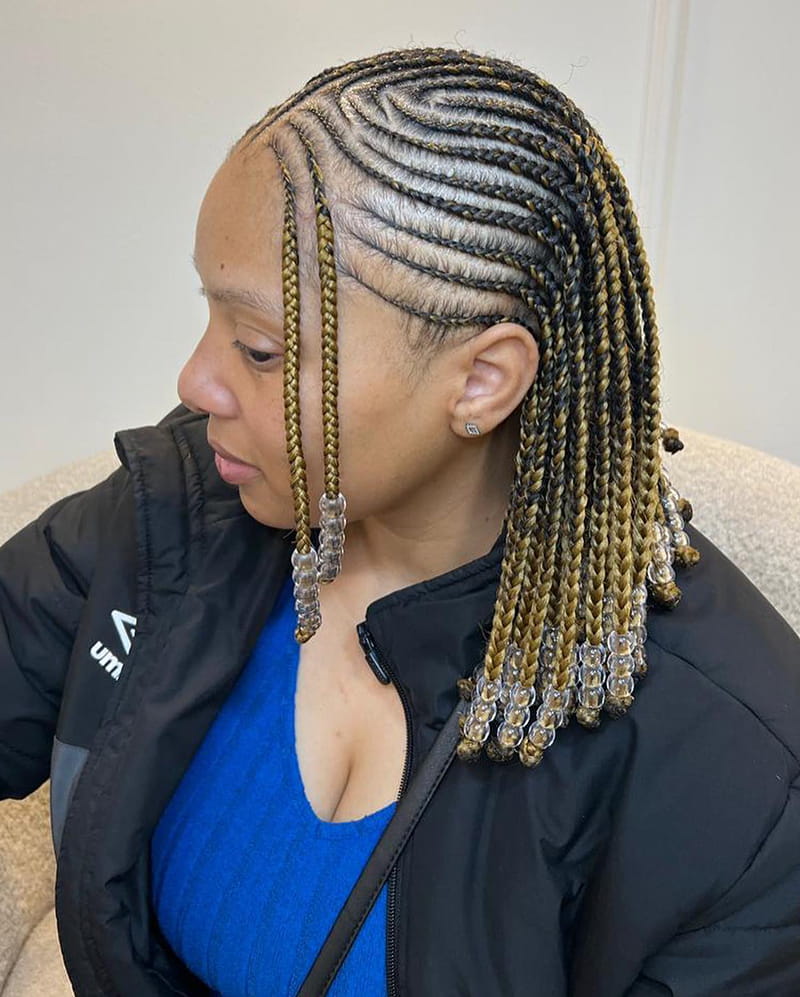 Cornrow-to-pixie braid bob with a short structured braided style