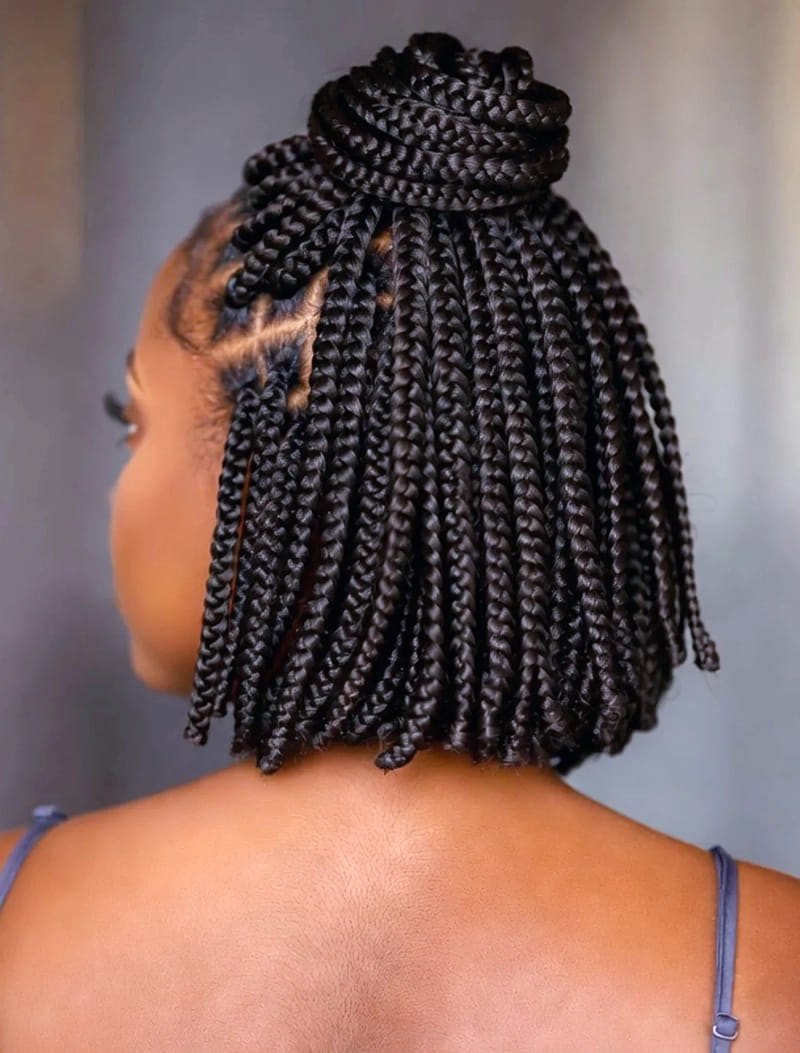 Half-up half-down pixie braid bob with a versatile short braided style