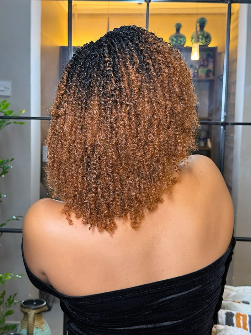 Micro-twist pixie bob with cornrowed scalp sections