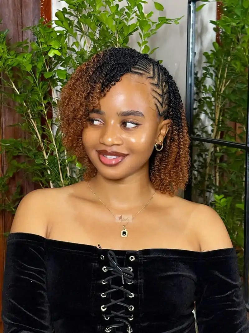 Micro-twist pixie bob with cornrowed scalp sections