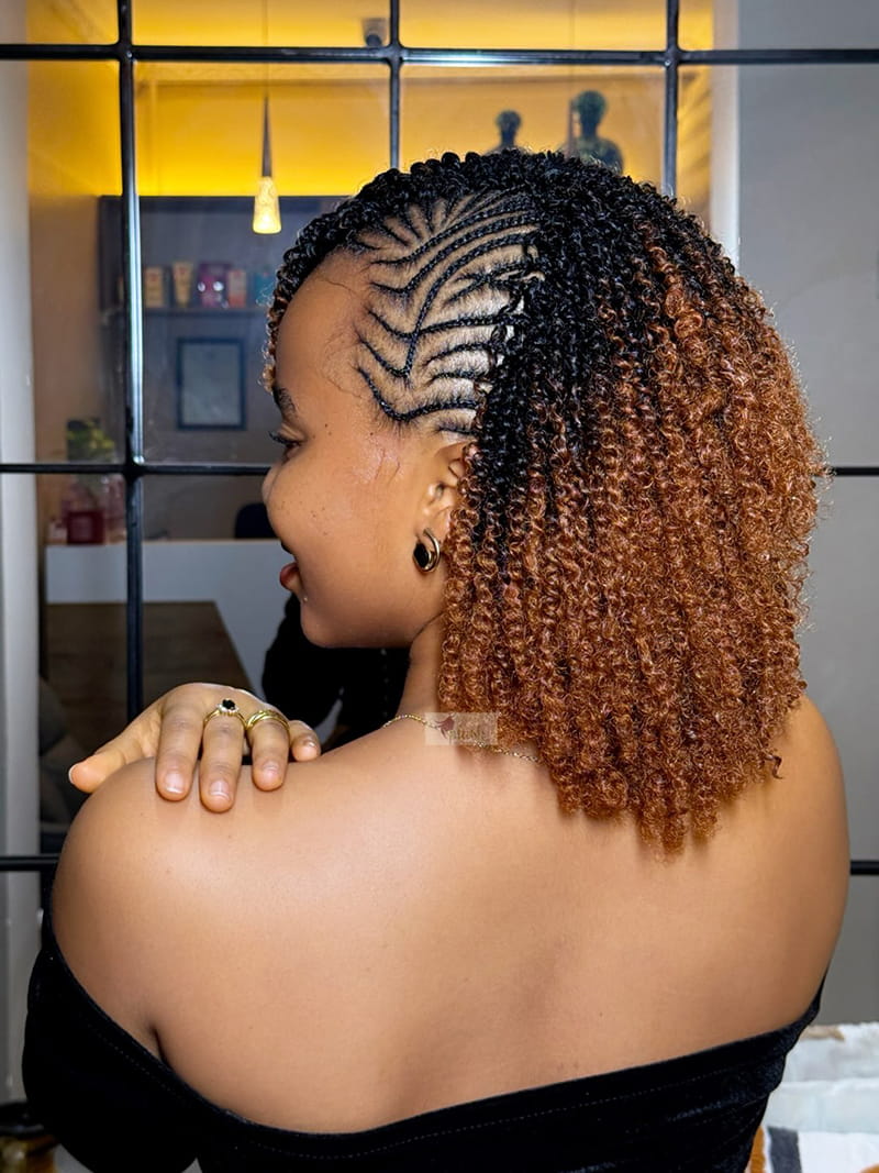 Micro-twist pixie bob with cornrowed scalp sections