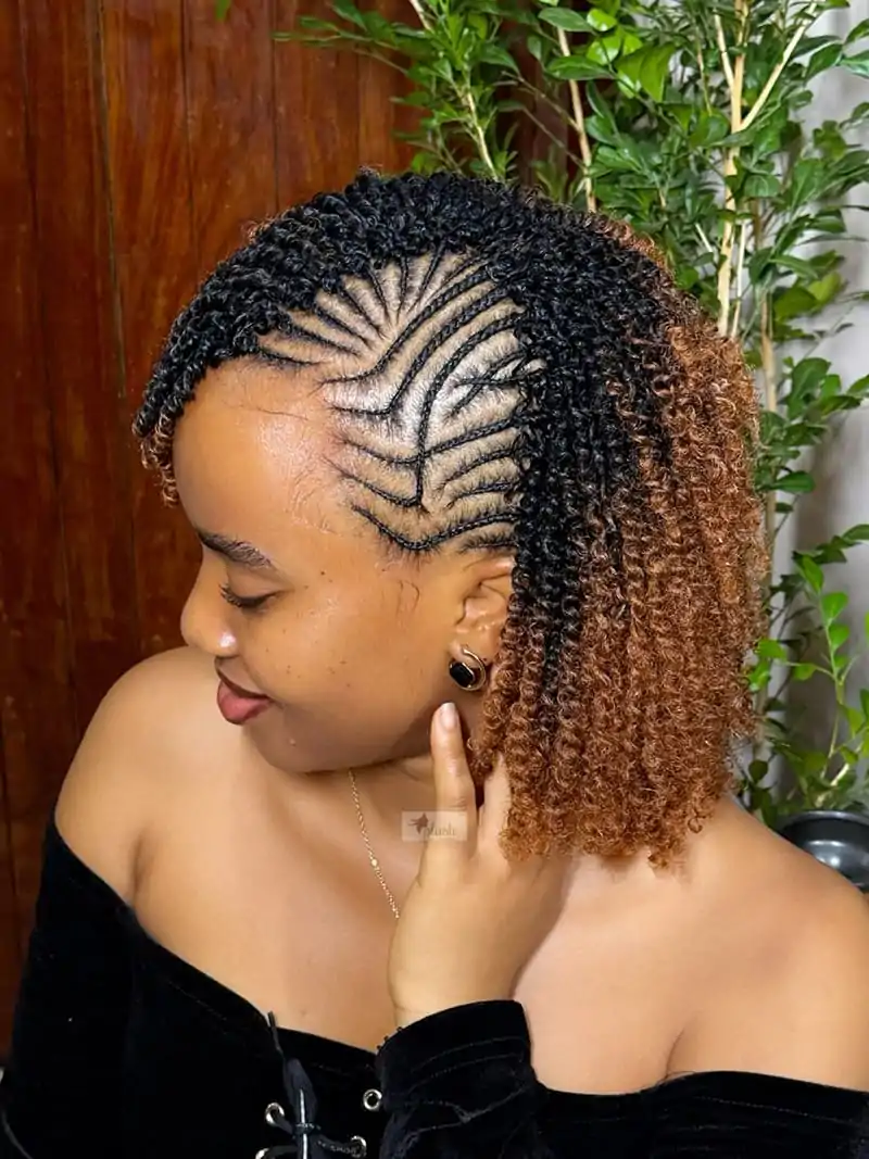 Micro-twist pixie bob with cornrowed scalp sections