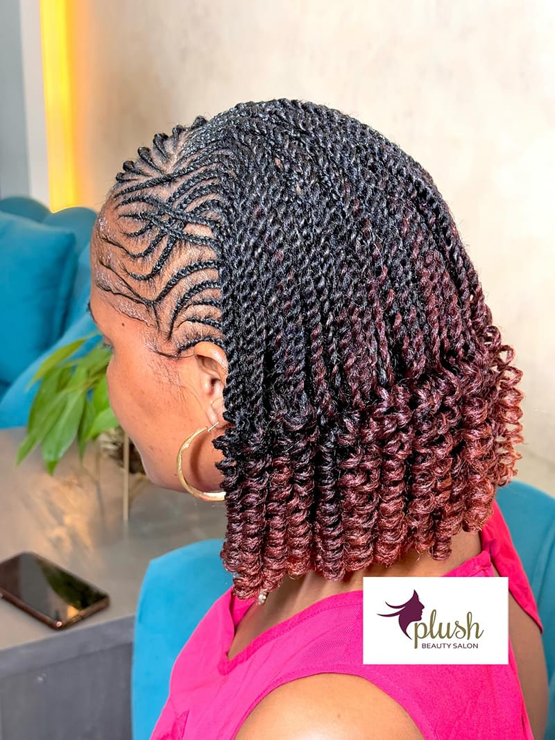 Side-swept spring twist pixie bob with a stylish short shape